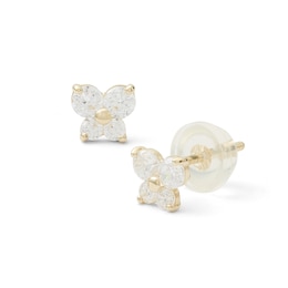 Cubic Zirconia Butterfly Stud Earrings in Solid Sterling Silver with 14K Gold Plate