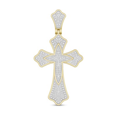1/4 CT. T.W. Diamond Pavé Cross Necklace Charm in Sterling Silver with 14K Gold Plate