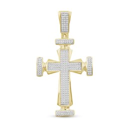 1/4 CT. T.W. Diamond Pavé Capped End Cross Necklace Charm in Sterling Silver with 14K Gold Plate