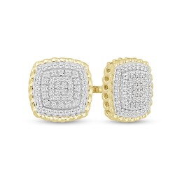 1/4 CT. T.W. Diamond Rope Edge Stud Earrings in Sterling Silver with 14K Gold Plate
