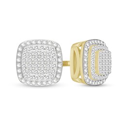 1/6 CT. T.W. Diamond Double Halo Stud Earrings in Sterling Silver with 14K Gold Plate