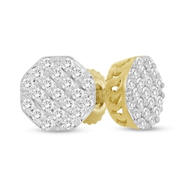 1/6 CT. T.W. Diamond Flat Octagon Stud Earrings in Sterling Silver with 14K Gold Plate