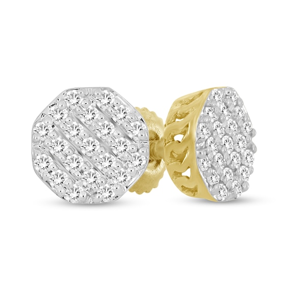 1/6 CT. T.W. Diamond Flat Octagon Stud Earrings in Sterling Silver with 14K Gold Plate