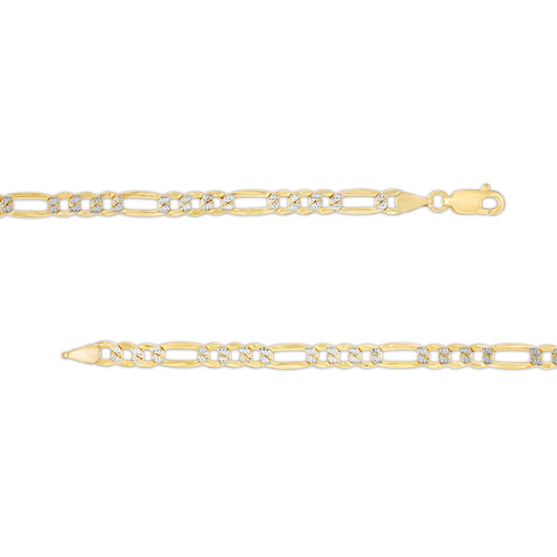 4mm Diamond-Cut Pavé Figaro Chain Necklace in 10K Semi-Solid Gold - 20"