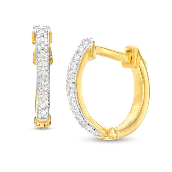 1/20 CT. T.W. Diamond Huggie Hoop Earrings in Sterling Silver with 14K Gold Plate