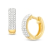Thumbnail Image 0 of 1/6 CT. T.W. Diamond 3 Row Huggie Hoop Earrings in Sterling Silver with 14K Gold Plate