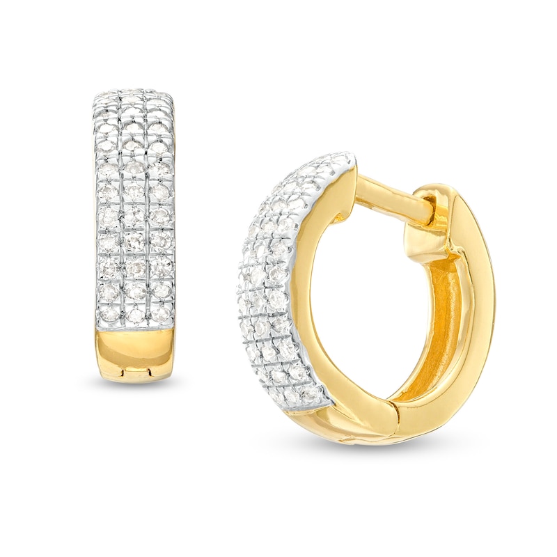 1/6 CT. T.W. Diamond 3 Row Huggie Hoop Earrings in Sterling Silver with 14K Gold Plate