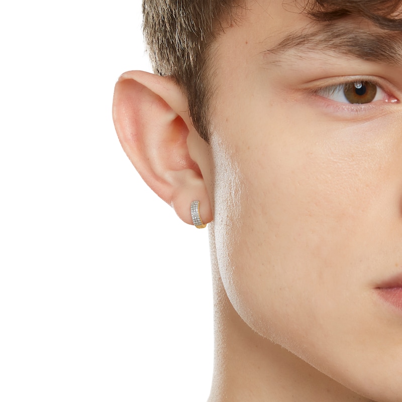 Main Image 3 of 1/6 CT. T.W. Diamond 3 Row Huggie Hoop Earrings in Sterling Silver with 14K Gold Plate