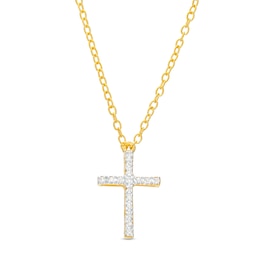 Diamond Accent Cross Necklace in Sterling Silver with 14K Gold Plate - 18&quot;