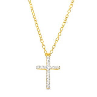 14K Gold Plated Diamond Accent Cross Pendant - 18"
