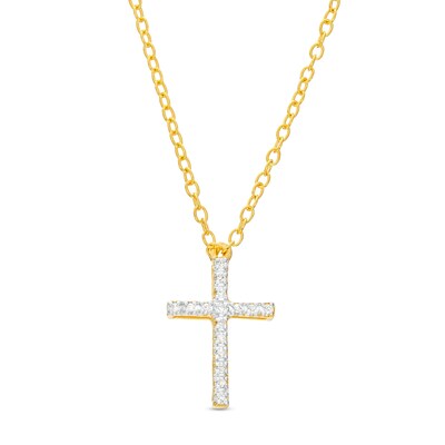 14K Gold Plated Diamond Accent Cross Pendant - 18"
