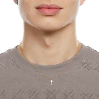 14K Gold Plated Diamond Accent Cross Pendant - 18"