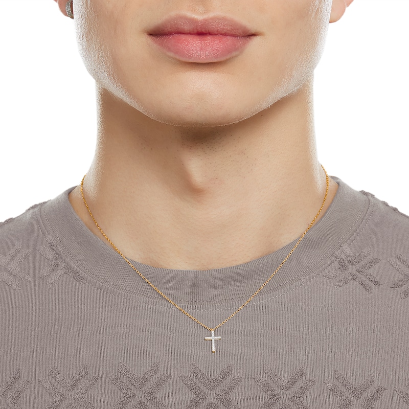 Diamond Accent Cross Necklace in Sterling Silver with 14K Gold Plate - 18"