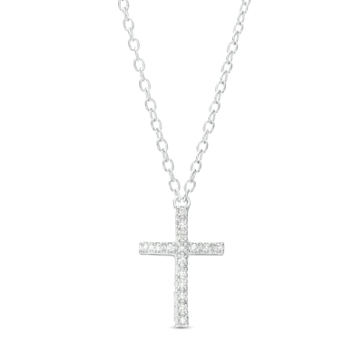 Sterling Silver Diamond Accented Cross Pendant - 18"