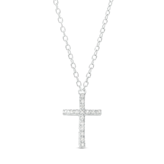 Sterling Silver Diamond Accented Cross Pendant - 18"
