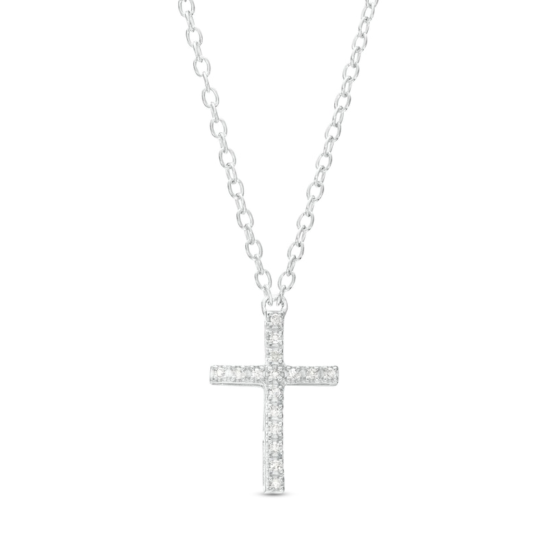 Diamond Accented Cross Necklace in Sterling Silver - 18"