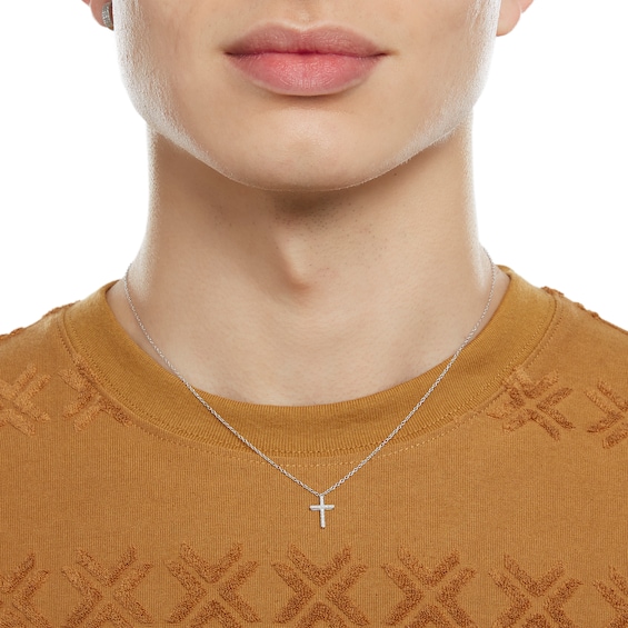 Sterling Silver Diamond Accented Cross Pendant - 18"