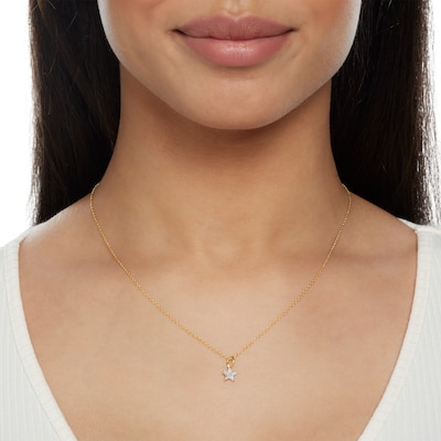 14K Gold Plated 1/20 CT. T.W. Diamond Star Pendant - 18"