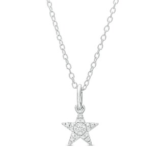 Sterling Silver 1/20 CT. T.W. Diamond Star Pendant - 18"