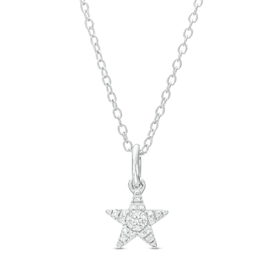 Sterling Silver 1/20 CT. T.W. Diamond Star Pendant - 18"