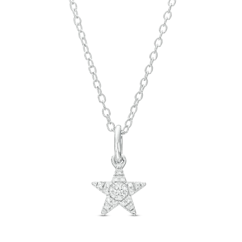 Sterling Silver 1/20 CT. T.W. Diamond Star Pendant - 18"
