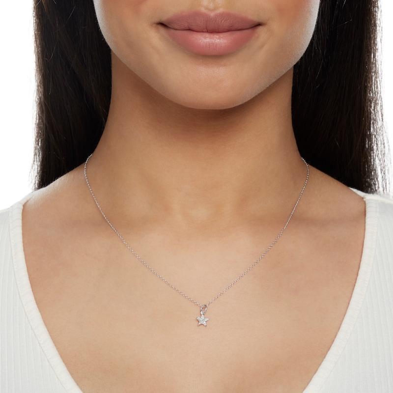 Main Image 3 of Sterling Silver 1/20 CT. T.W. Diamond Star Pendant - 18"
