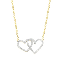 1/10 CT. T.W. Diamond Double Heart Necklace in Sterling Silver with 14K Gold Plate - 18&quot;