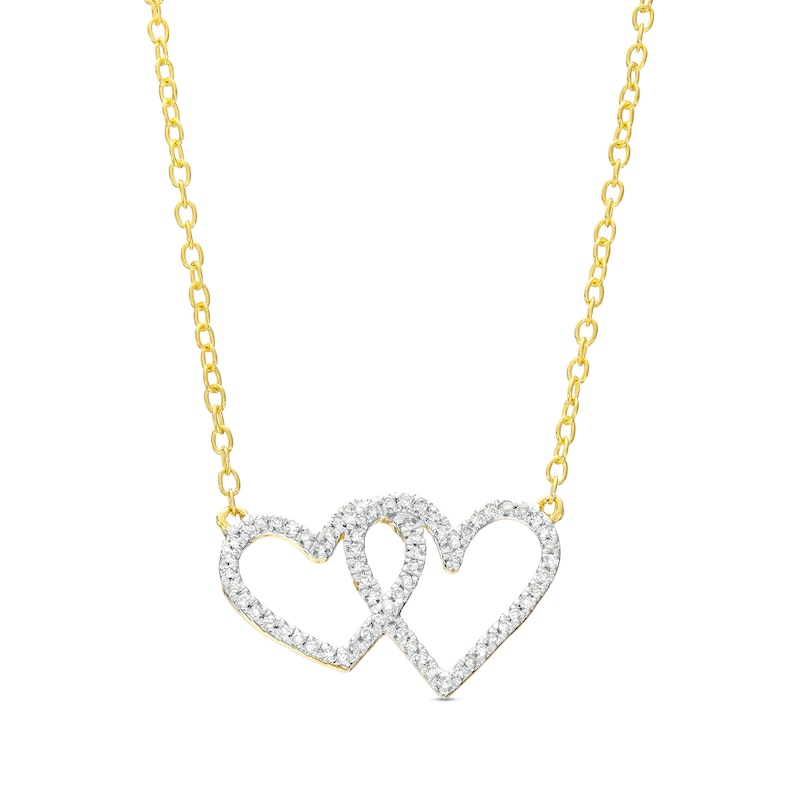 1/10 CT. T.W. Diamond Double Heart Necklace in Sterling Silver with 14K Gold Plate - 18"