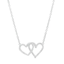 1/10 CT. T.W. Diamond Double Heart Necklace in Sterling Silver - 18&quot;