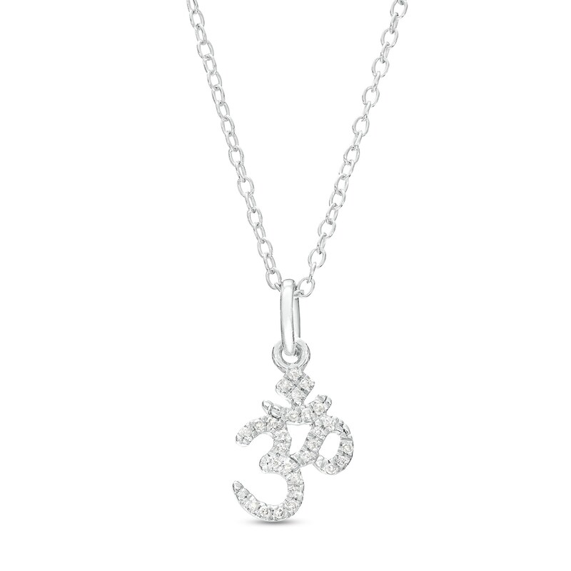 Sterling Silver 1/20 CT. T.W. Diamond Om Pendant - 18"