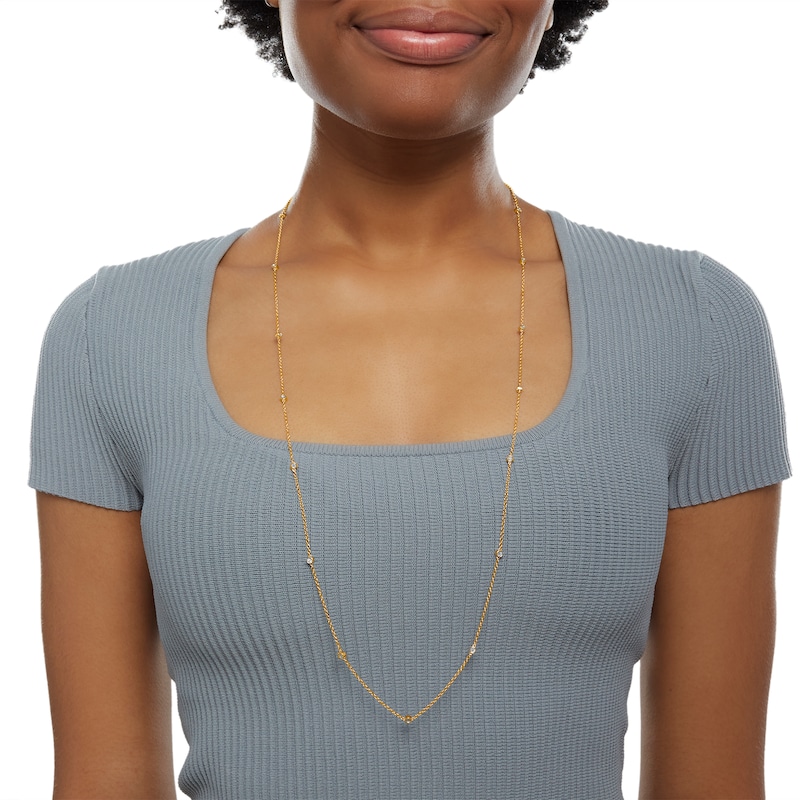 Diamond Accent Station Necklace in Sterling Silver with 14K Gold Plate - 36"