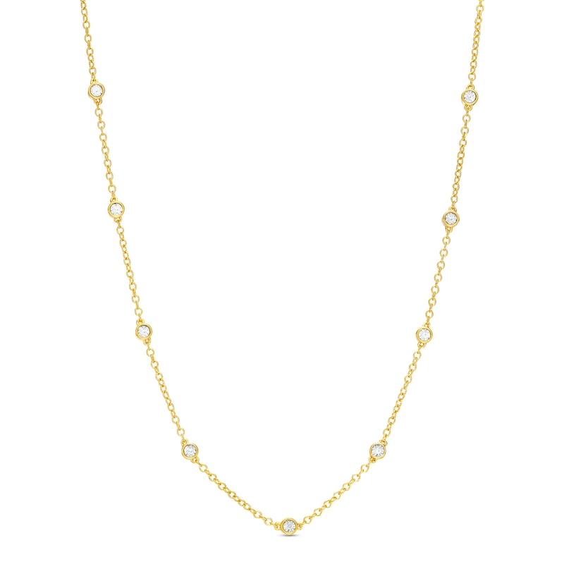 Diamond Accent Bezel Station Necklace in Sterling Silver with 14K Gold Plate - 18"