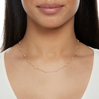 Diamond Accent Bezel Station Necklace in Sterling Silver with 14K Gold Plate - 18"