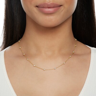 Diamond Accent Bezel Station Necklace in Sterling Silver with 14K Gold Plate - 18"