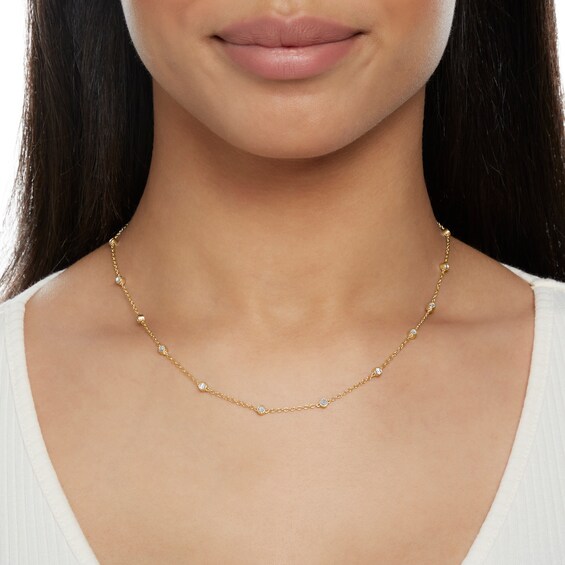 Diamond Accent Bezel Station Necklace in Sterling Silver with 14K Gold Plate - 18"