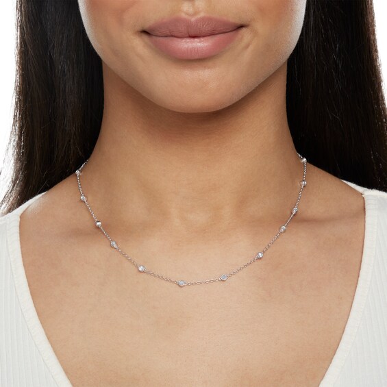 Diamond Accent Bezel Station Necklace in Sterling Silver - 18"