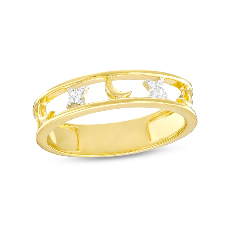 Diamond Accent Moon and Star Ring in Sterling Silver with 14K Gold Plate