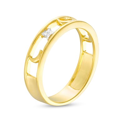 Diamond Accent Moon and Star Ring in Sterling Silver with 14K Gold Plate