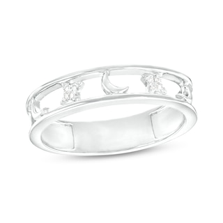 Diamond Accent Moon and Star Ring in Sterling Silver