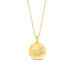 Diamond Accent Leo Zodiac Disc Necklace in Sterling Silver with 14K Gold Plate - 18&quot;
