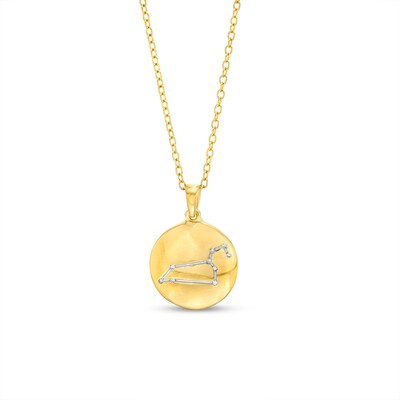 14K Gold Plated Diamond Accent Leo Zodiac Disc Pendant - 18"