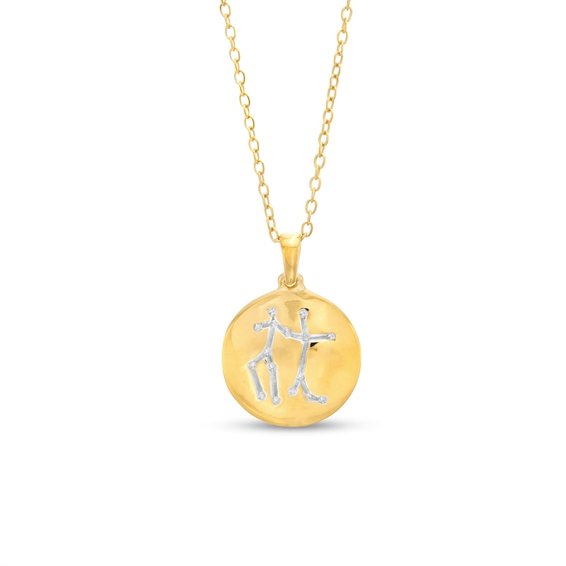 14K Gold Plated Diamond Accent Gemini Zodiac Disc Pendant - 18"