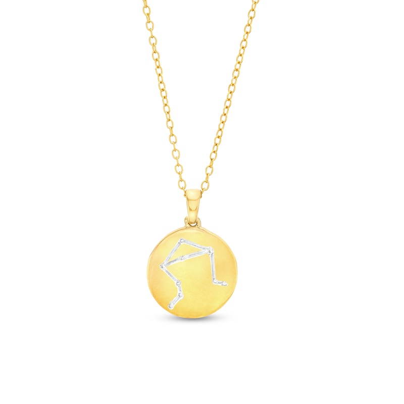 Diamond Accent Libra Zodiac Disc Necklace in Sterling Silver with 14K Gold Plate - 18"
