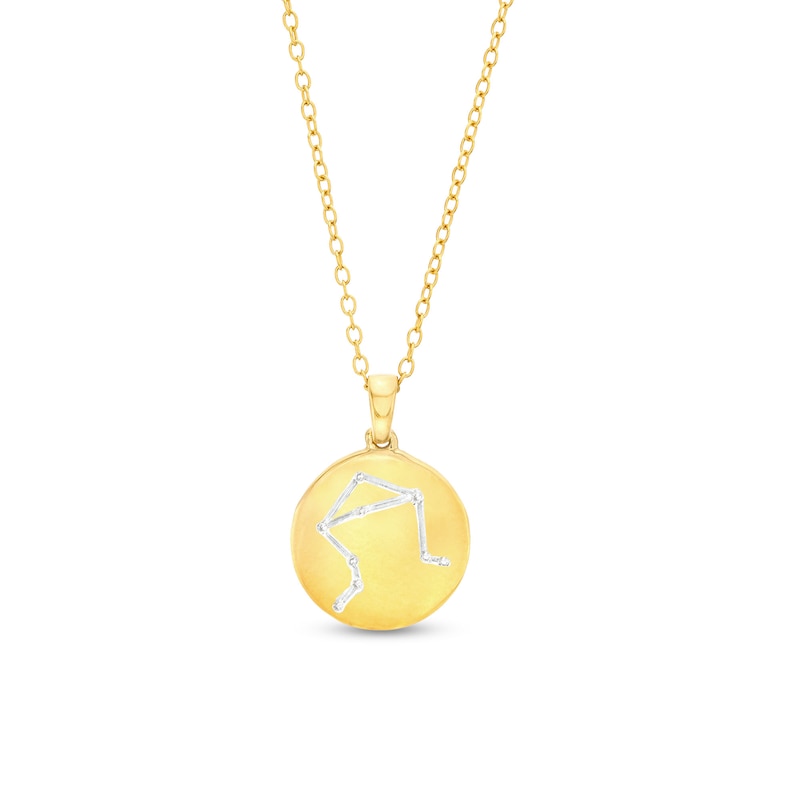 14K Gold Plated Diamond Accent Libra Zodiac Disc Pendant - 18"