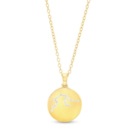 Diamond Accent Aquarius Zodiac Disc Necklace in Sterling Silver with 14K Gold Plate - 18&quot;