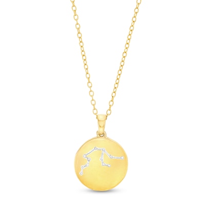 14K Gold Plated Diamond Accent Aquarius Zodiac Disc Pendant - 18"