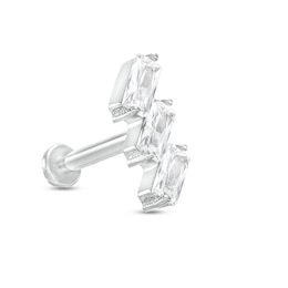 018 Gauge Cubic Zirconia Triple Baguette Cartilage Barbell in Titanium – 5/16&quot;