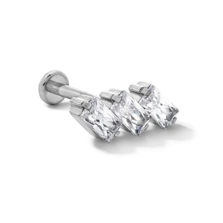 Solid Titanium CZ Triple Baguette Stud - 18G 5/16"
