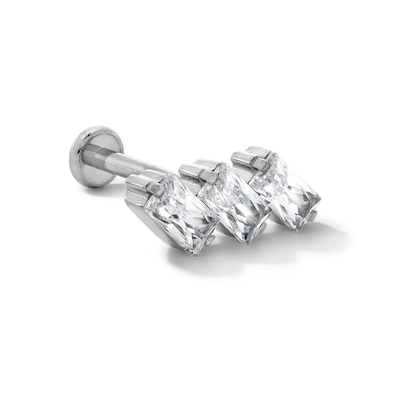Solid Titanium CZ Triple Baguette Stud - 18G 5/16"