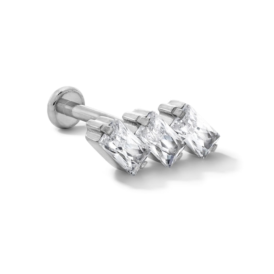 Solid Titanium CZ Triple Baguette Stud - 18G 5/16"